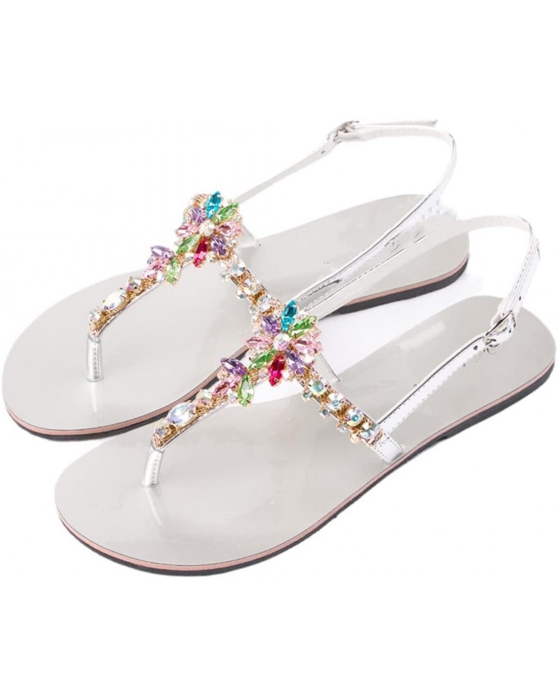 Women`S Summer Beach Sandals Lady T-Strap Thong Tlip Flops Casual Slipper Plus Size Silver 7 $19.68 Sandals