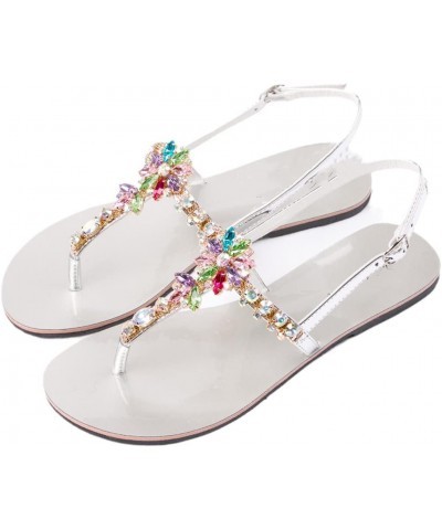 Women`S Summer Beach Sandals Lady T-Strap Thong Tlip Flops Casual Slipper Plus Size Silver 7 $19.68 Sandals