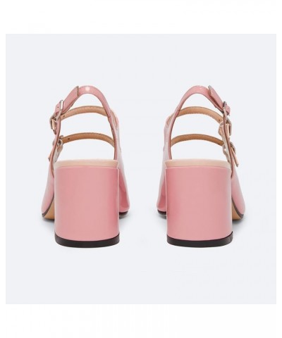 Women Slingback Mary Janes 2 Tone Round Toe Adjustable Strap Block Heels Pumps with Buckle Spring Shoes Pink $29.99 Pumps