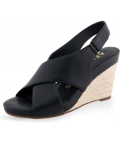 Women's Payton Wedge Sandal Black Pu $25.30 Sandals