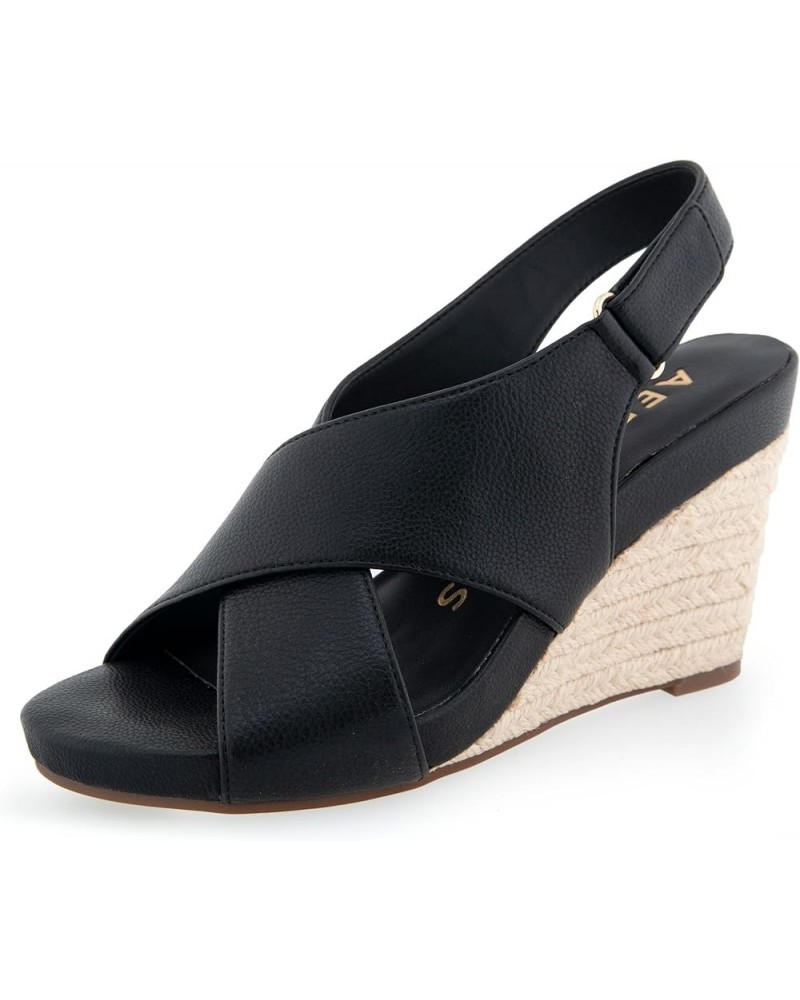 Women's Payton Wedge Sandal Black Pu $25.30 Sandals