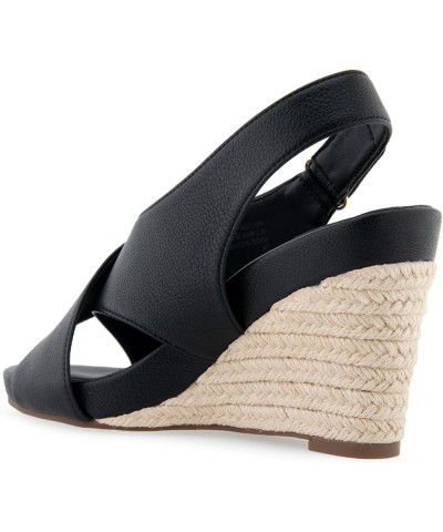 Women's Payton Wedge Sandal Black Pu $25.30 Sandals