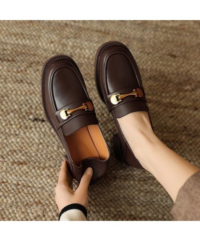 Women's Loafer Chunky Dress Shoes Penny Loafers Gold Buckle Casual Shoes Chunky Heel Leather Office Work Slip on Black 1.7 In...