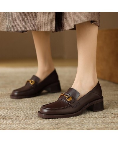 Women's Loafer Chunky Dress Shoes Penny Loafers Gold Buckle Casual Shoes Chunky Heel Leather Office Work Slip on Black 1.7 In...