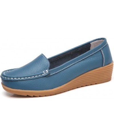 Women Wide Business Casual Work Shoes Non Slip Round Toe Fashion Classic Ladies Travel Slip On Loafers Light Blue $13.15 Loaf...