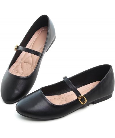 Mary Jane Shoes Square Toe Black Flats Ballet Flats for Women Comfortable Ankle Strap Flats Casual Slip On Flats Pu Black $18...