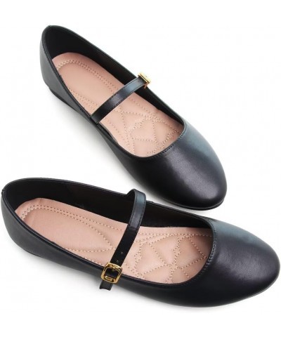 Mary Jane Shoes Square Toe Black Flats Ballet Flats for Women Comfortable Ankle Strap Flats Casual Slip On Flats Pu Black $18...