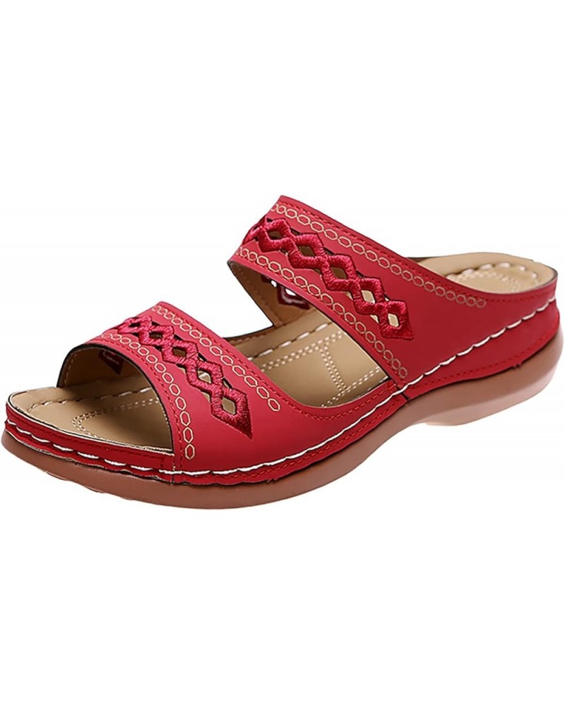 Orthopedic Sandals for Women, Summer Beach Sandals for Women Breathable Open Toe Slip-on Sandals with Arch Support Red $11.03...