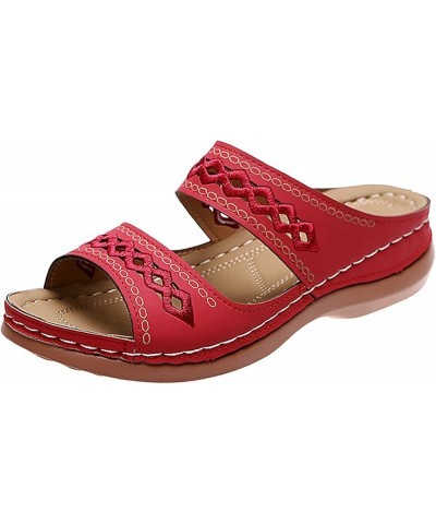 Orthopedic Sandals for Women, Summer Beach Sandals for Women Breathable Open Toe Slip-on Sandals with Arch Support Red $11.03...