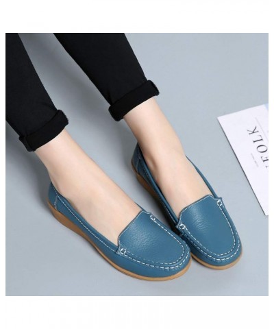 Women Wide Business Casual Work Shoes Non Slip Round Toe Fashion Classic Ladies Travel Slip On Loafers Light Blue $13.15 Loaf...