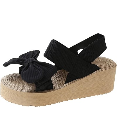 Platform Sandals for Women - T-Strap Chunky Mid Heel Sandal Women Wedge Shoes Black-d $22.10 Sandals