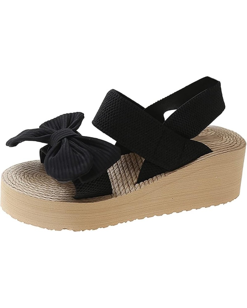 Platform Sandals for Women - T-Strap Chunky Mid Heel Sandal Women Wedge Shoes Black-d $22.10 Sandals