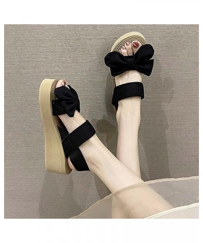 Platform Sandals for Women - T-Strap Chunky Mid Heel Sandal Women Wedge Shoes Black-d $22.10 Sandals