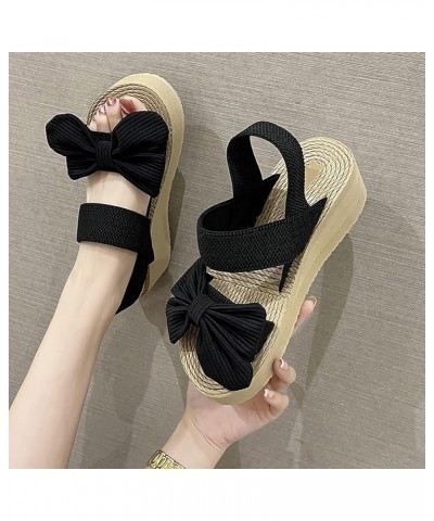 Platform Sandals for Women - T-Strap Chunky Mid Heel Sandal Women Wedge Shoes Black-d $22.10 Sandals