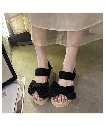 Platform Sandals for Women - T-Strap Chunky Mid Heel Sandal Women Wedge Shoes Black-d $22.10 Sandals