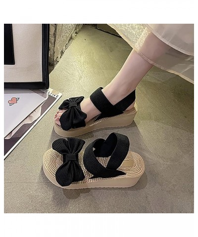 Platform Sandals for Women - T-Strap Chunky Mid Heel Sandal Women Wedge Shoes Black-d $22.10 Sandals