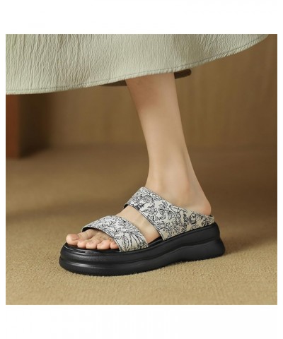 Women Flat Platform Flower Pattern Hollow Out Open Toe Slide Sandals White $21.47 Sandals