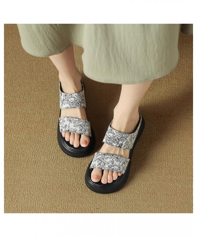 Women Flat Platform Flower Pattern Hollow Out Open Toe Slide Sandals White $21.47 Sandals