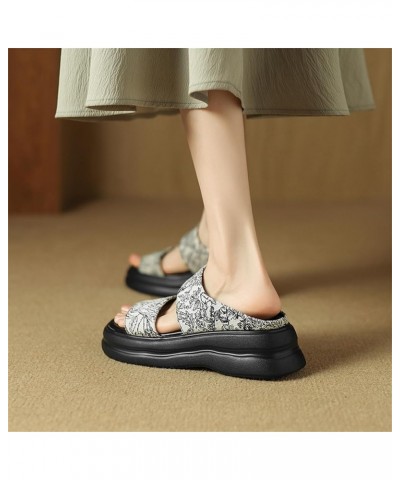 Women Flat Platform Flower Pattern Hollow Out Open Toe Slide Sandals White $21.47 Sandals