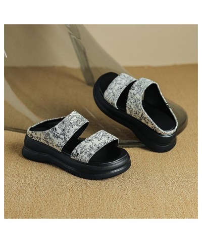 Women Flat Platform Flower Pattern Hollow Out Open Toe Slide Sandals White $21.47 Sandals