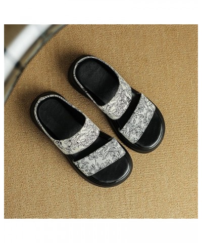 Women Flat Platform Flower Pattern Hollow Out Open Toe Slide Sandals White $21.47 Sandals