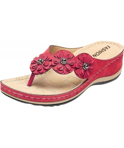 Orthopedic Sandals for Women Arch Support Wide Flip Flops with Arch Support Platform Sandals Trendy Summer Shoes 2024 A1-red_...