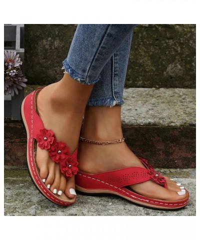 Orthopedic Sandals for Women Arch Support Wide Flip Flops with Arch Support Platform Sandals Trendy Summer Shoes 2024 A1-red_...