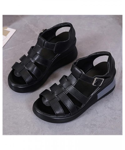 Women's Wedge Gladiator Sandals Caged Multi-Strap Design Roman Sandals Summer Platform Faux Leather Sandals Outdoor Non-Slip ...