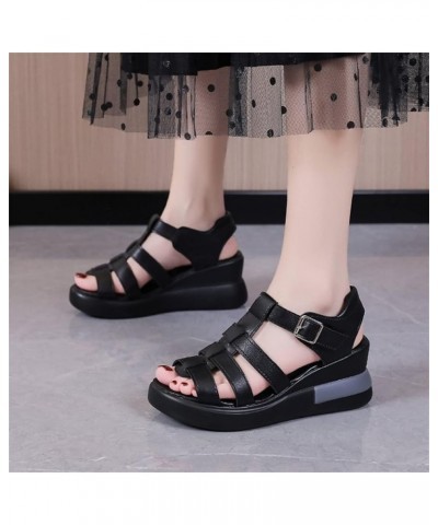 Women's Wedge Gladiator Sandals Caged Multi-Strap Design Roman Sandals Summer Platform Faux Leather Sandals Outdoor Non-Slip ...