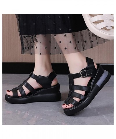 Women's Wedge Gladiator Sandals Caged Multi-Strap Design Roman Sandals Summer Platform Faux Leather Sandals Outdoor Non-Slip ...