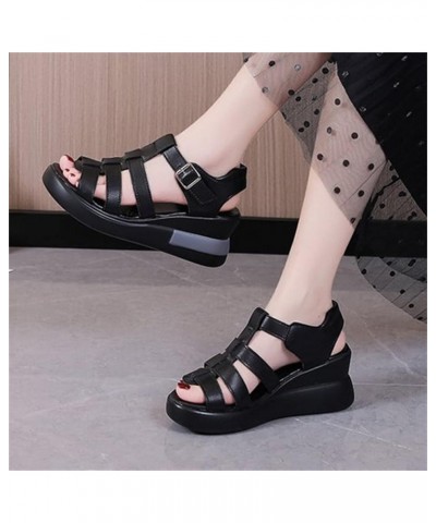 Women's Wedge Gladiator Sandals Caged Multi-Strap Design Roman Sandals Summer Platform Faux Leather Sandals Outdoor Non-Slip ...