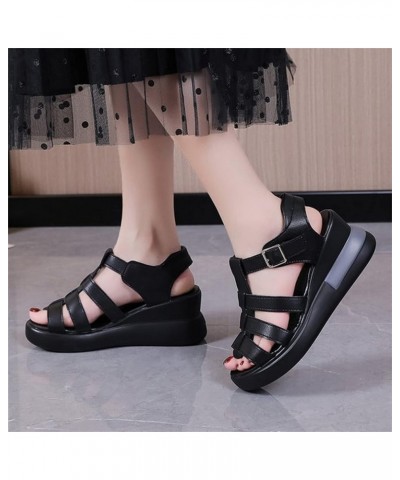 Women's Wedge Gladiator Sandals Caged Multi-Strap Design Roman Sandals Summer Platform Faux Leather Sandals Outdoor Non-Slip ...