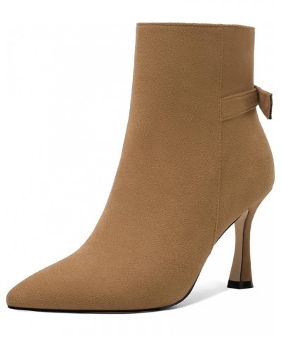 Womens Dating Sexy Solid Zip Pointed Toe Suede Stiletto High Heel Ankle High Boots 3.3 Inch Brown $36.11 Boots