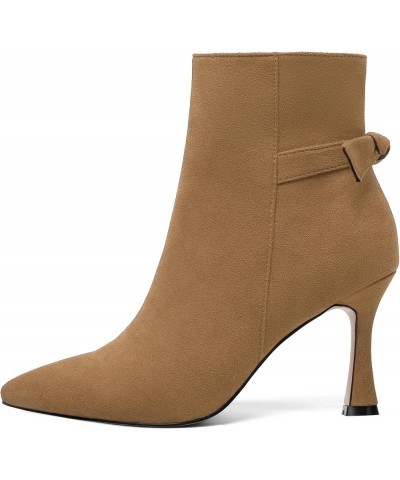 Womens Dating Sexy Solid Zip Pointed Toe Suede Stiletto High Heel Ankle High Boots 3.3 Inch Brown $36.11 Boots