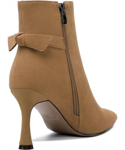 Womens Dating Sexy Solid Zip Pointed Toe Suede Stiletto High Heel Ankle High Boots 3.3 Inch Brown $36.11 Boots