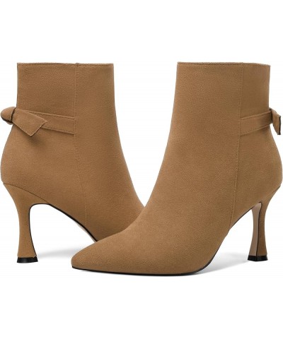 Womens Dating Sexy Solid Zip Pointed Toe Suede Stiletto High Heel Ankle High Boots 3.3 Inch Brown $36.11 Boots