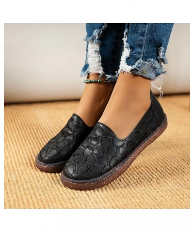 Ladies Fashion Solid Color Leather Embroidered Flower Shallow Round Head Flat Casual Shoes Womens Sandals Casual (Black, 6.5)...