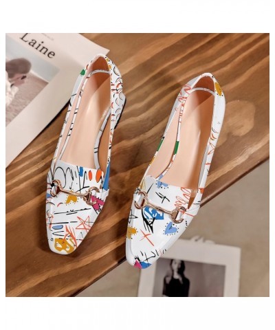 Low Heels for Women Block Chunky Heels Slip On Toe Pumps Loafers 2.5" Closed Toe Slanted Heels Shoes Patent Graffiti White $3...