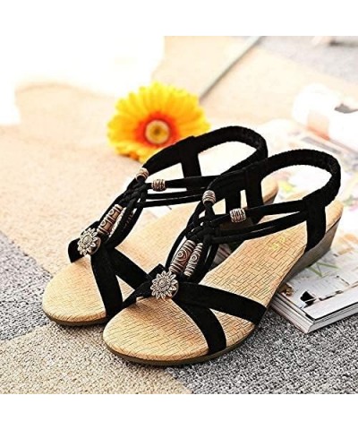 Women's Bohemia Beach Flat Sandals Casual Open Toe Ankle Wedges Sandal Flat Heels Party Gladiator Sandals Shoes Black 8.5 $10...