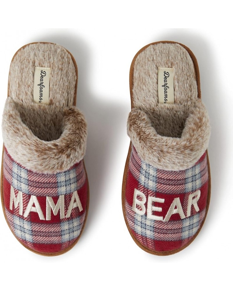 womens Gifts for Mom Cute Cozy Mothers Day Mama Bear Slipper Red/Blue Plaid $16.47 Slippers