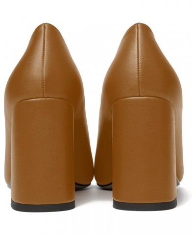 Womens Cute Pointed Toe Slip On Matte Wedding Block High Heel Pumps Shoes 3.3 Inch Brown $31.56 Flats