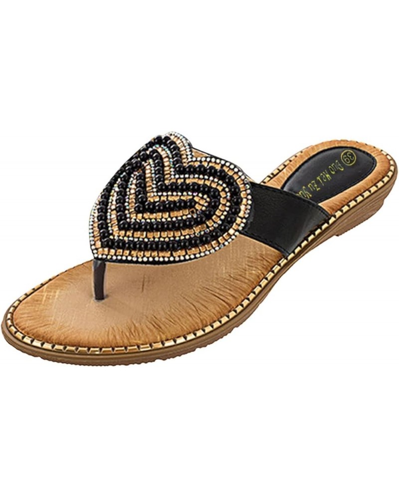 Women's Rhinestone Flat Sandals, Women Flip Flops with Clip Toe Crystal Jeweled Sandal Shoes for Summer Beach Ao6-black $13.9...