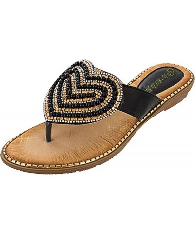 Women's Rhinestone Flat Sandals, Women Flip Flops with Clip Toe Crystal Jeweled Sandal Shoes for Summer Beach Ao6-black $13.9...