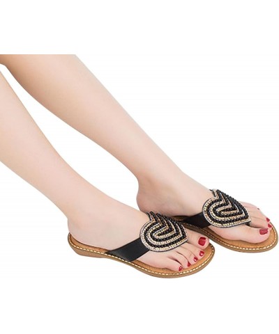 Women's Rhinestone Flat Sandals, Women Flip Flops with Clip Toe Crystal Jeweled Sandal Shoes for Summer Beach Ao6-black $13.9...