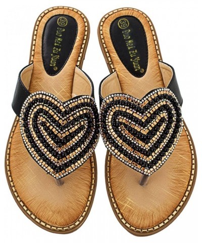 Women's Rhinestone Flat Sandals, Women Flip Flops with Clip Toe Crystal Jeweled Sandal Shoes for Summer Beach Ao6-black $13.9...