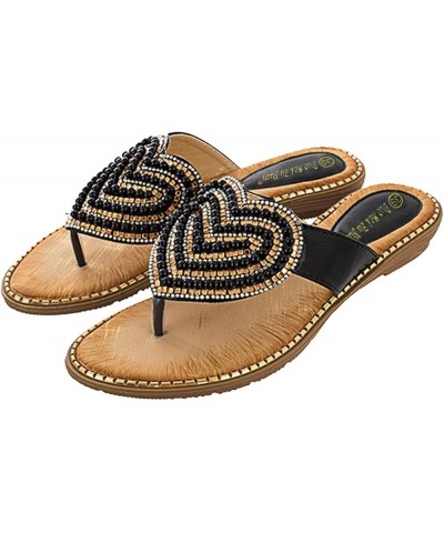 Women's Rhinestone Flat Sandals, Women Flip Flops with Clip Toe Crystal Jeweled Sandal Shoes for Summer Beach Ao6-black $13.9...