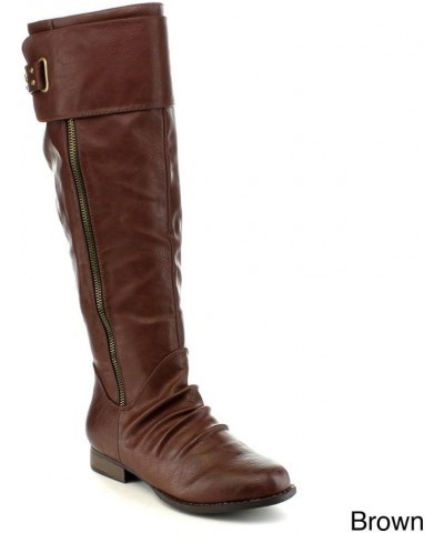 Womens Juno-8 Fashion Buckle Side Zip Stud Combat Riding Knee High Flat Boot Brown $15.06 Boots