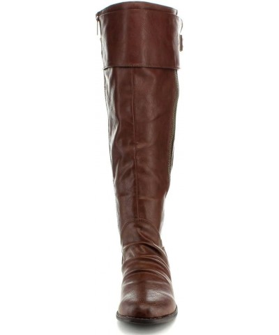 Womens Juno-8 Fashion Buckle Side Zip Stud Combat Riding Knee High Flat Boot Brown $15.06 Boots