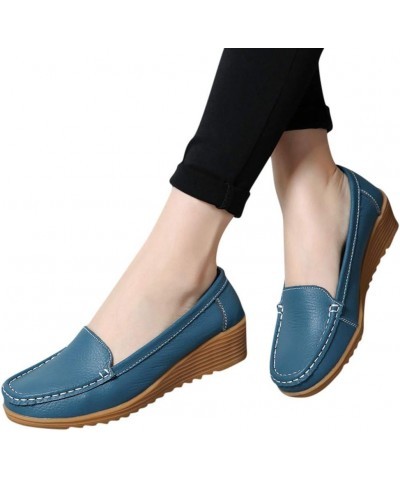 Women Wide Business Casual Work Shoes Non Slip Round Toe Fashion Classic Ladies Travel Slip On Loafers Light Blue $13.15 Loaf...