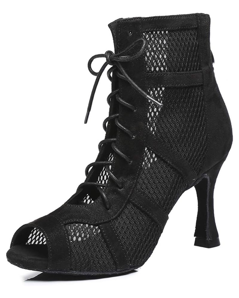 Women's Latin Dance Shoes Mesh Peep Toe Salsa Ballroom Lace-up Ankle Dance Boots,Model L445 L446-black-7.5cm Heel-suede Sole ...